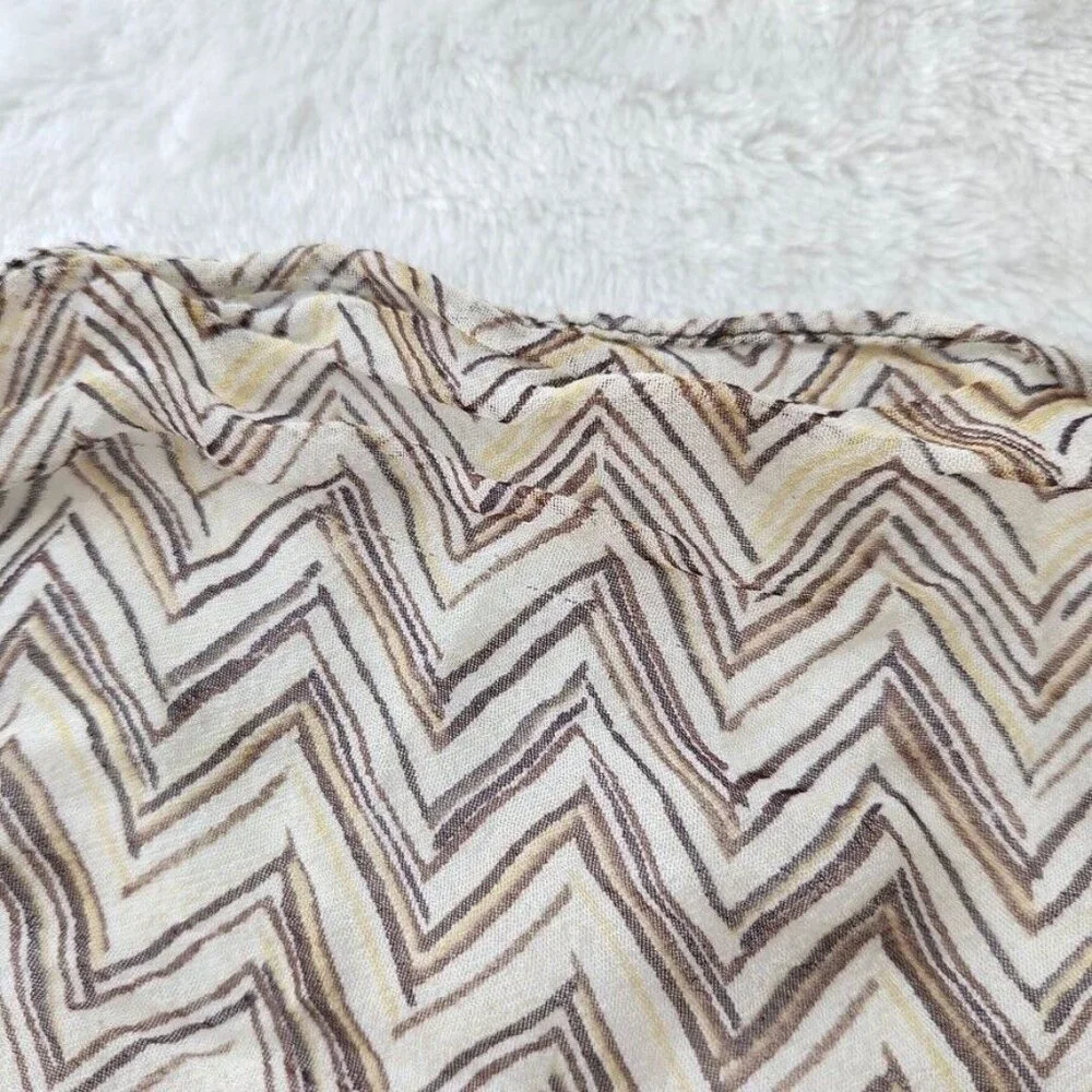 Y2K Skinny Scarf Zig Zag Print Lightweight India Brown Yellow Neutral Preppy Vtg